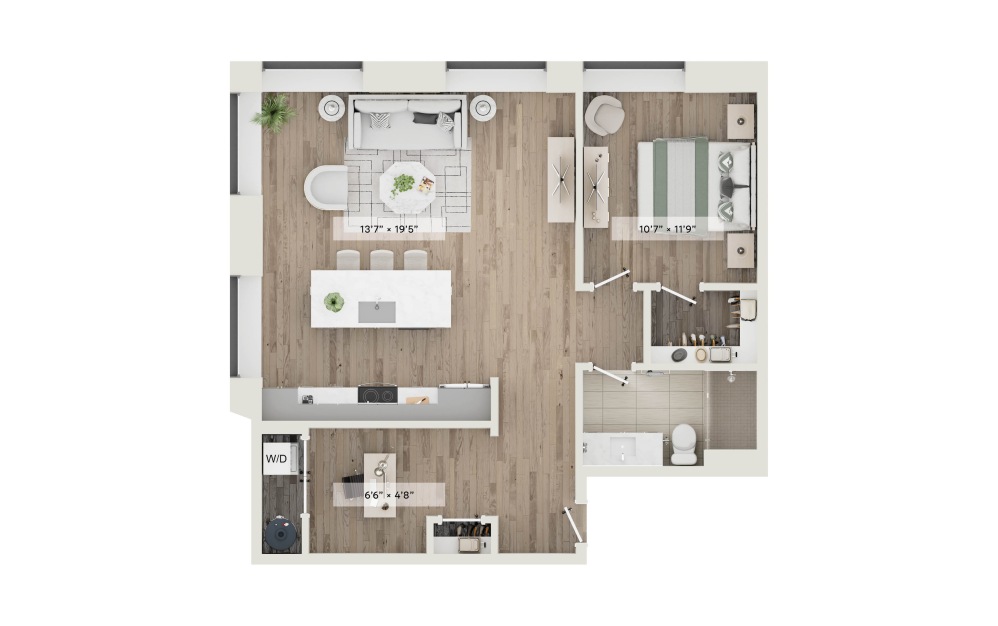 #0401 - 1 bedroom floorplan layout with 1 bathroom and 875 square feet