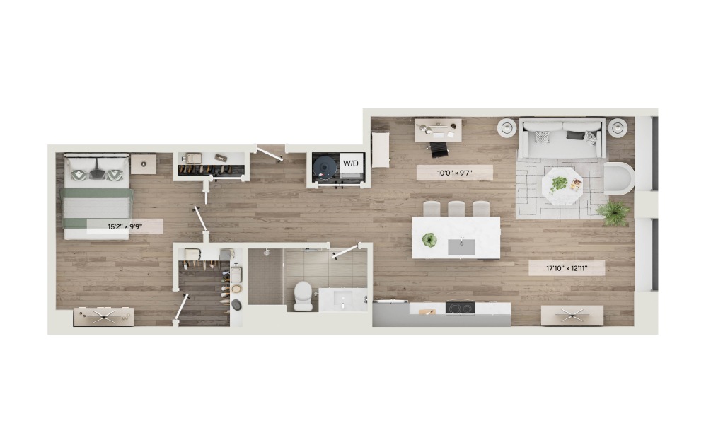 #0802 - 1 bedroom floorplan layout with 1 bathroom and 825 square feet