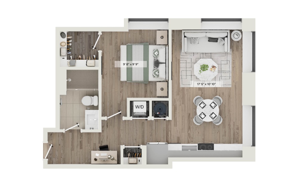 #0708 - 1 bedroom floorplan layout with 1 bathroom and 612 square feet