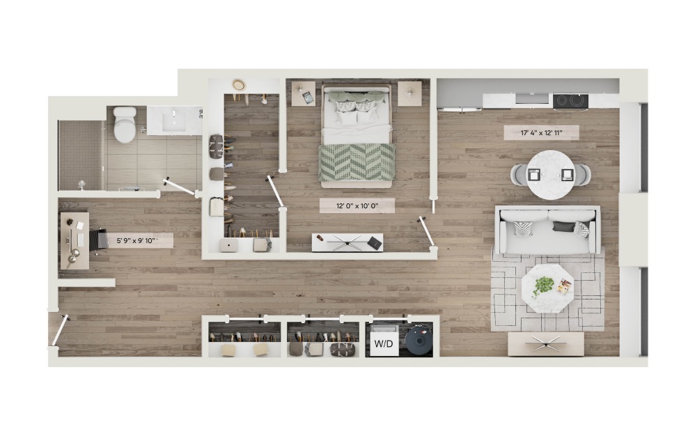 #0912 - 1 bedroom floorplan layout with 1 bathroom and 767 square feet