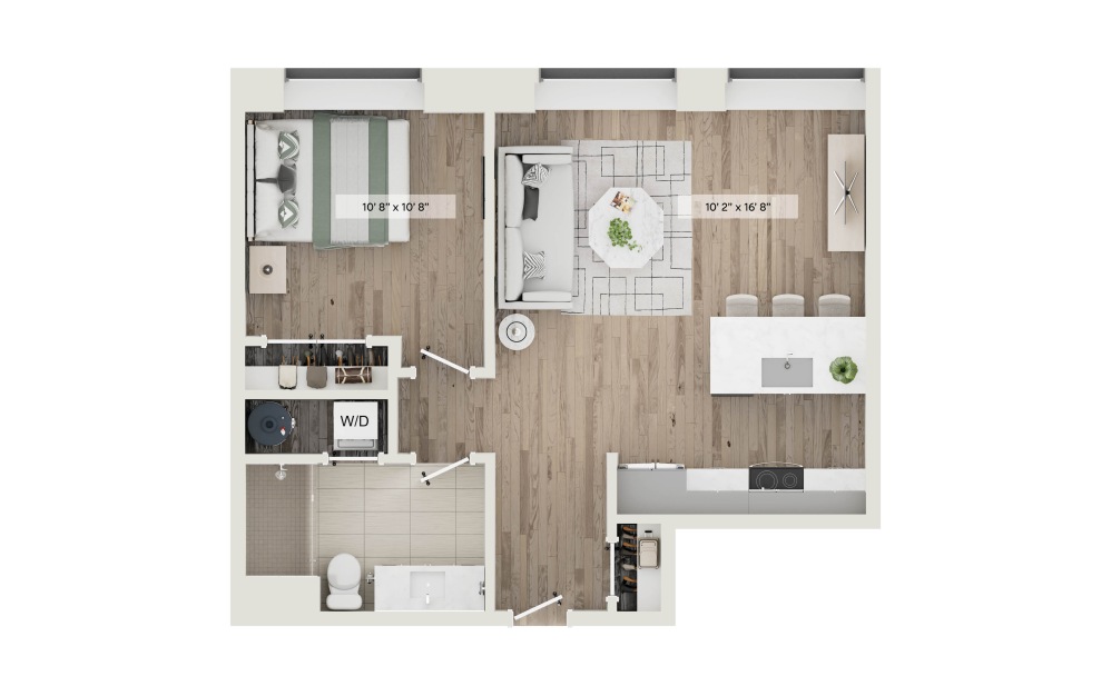 #0906 - 1 bedroom floorplan layout with 1 bathroom and 622 square feet