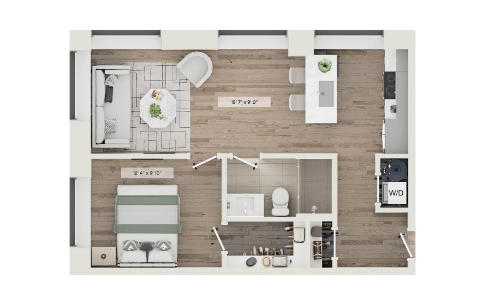 #0813 - 1 bedroom floorplan layout with 1 bathroom and 598 square feet